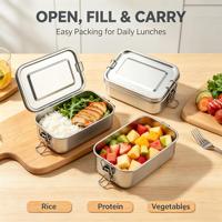 Lot de 4 boîtes bento rectangulaires en acier inoxydable avec verrou, capacité 550 ml, étanches, réutilisables, faciles à nettoyer, pour adultes