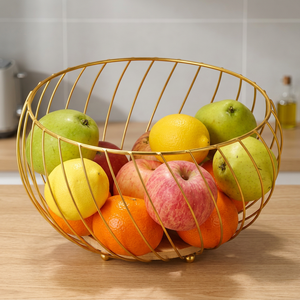 <b>Round</b> Metal Fruit <b>Basket</b> Durable Kitchen <b>Storage</b> Container Minimalist Design Single Tier - Product Image 5