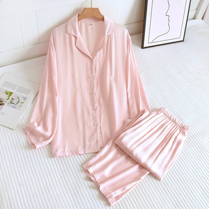 Conjunto de Pijama SUHE PJ-044 para Mujer, Estilo Vacacional, Modal Suave, Satinado, Color Sólido, Manga Larga, Cierre con Cordón, Tela No Tejida, Ligero, para el Hogar - Product Image 3