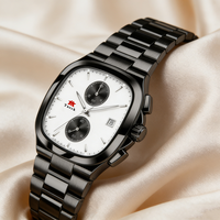Montre de luxe pour homme noire, chronographe analogique à quartz ETA, calendrier, étanche, bracelet en acier inoxydable, style professionnel, bureau