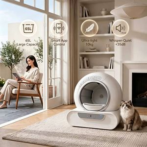 Bac à litière pour chat à nettoyage <span class=keywords><strong>automatique</strong></span>, grande capacité 65L, contrôle intelligent par application, faible bruit, toilette pour animaux de compagnie désodorisante, léger, 10 kg - Product Image 4
