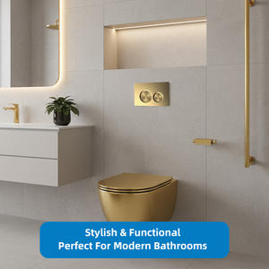 <span class=keywords><strong>WC</strong></span> mural suspendu personnalisé avec réservoir dissimulé intégré, plaque de commande à <span class=keywords><strong>double</strong></span> <span class=keywords><strong>chasse</strong></span> en ABS doré pour Geberit - Product Image 6