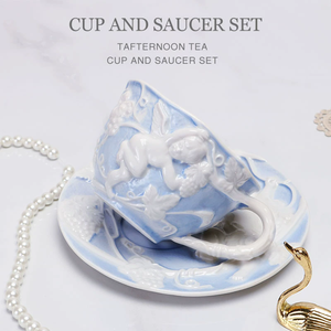 Caja de regalo de juego de té de cerámica azul clásico europeo con descuento - Product Image 5