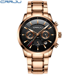 Montre à quartz pour homme CRRJU 2212 classique, fabriquée en Chine, bracelet en acier inoxydable, chronographe <span class=keywords><strong>24</strong></span> <span class=keywords><strong>heures</strong></span>, étanche, montre-bracelet pour affaires - Product Image 1