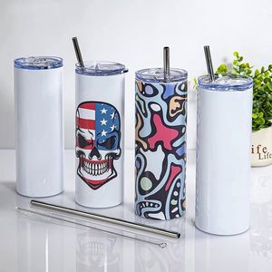 Gobelet isotherme droit et fin de 20 oz en acier inoxydable à double paroi, avec revêtement pailleté, pour sublimation, avec couvercle et paille, personnalisable - Product Image 6