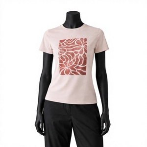 Camiseta de Cuello Redondo Beige para Mujer, Manga Corta, Transpirable, con Logotipo Personalizado, de Algodón Jersey, Estilo Casual, Corte Regular, para Todas las Temporadas - Product Image 1