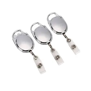 Heavy Duty Stretch Up 700mm Round Zinc Alloy Prevent Loss Of Documents ID Reel Holder Retractable Badge