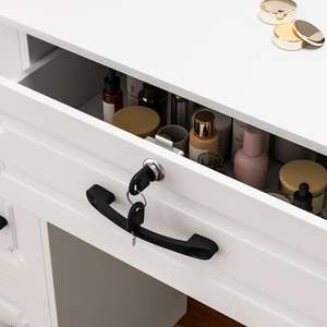 Table de toilette en bois pour chambre à coucher avec miroir, commode en bois avec lumière - Grand bureau de toilette - Product Image 5