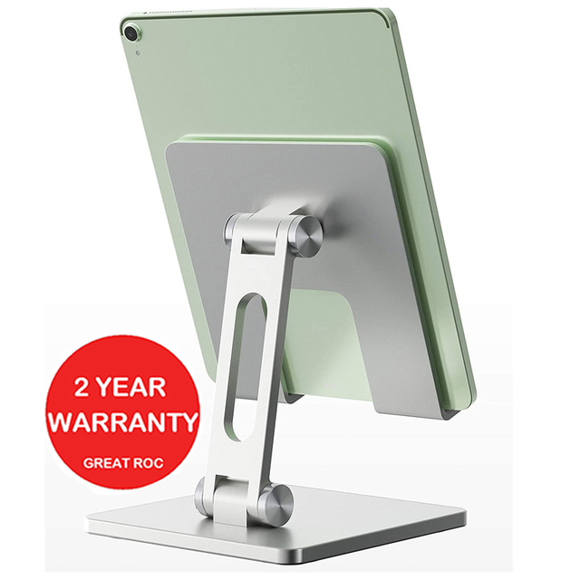 Great Roc Carbon Steel Tablet Stand Foldable Portable Tablet Dock Heavy Duty Metal Base Tablet Phone Stand Holder for Desk