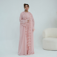 Ensemble Abaya musulmane Loriya, 2 pièces, cardigan et robe intérieure, dentelle florale Nida, Dubai, vêtements islamiques modestes pour femmes, vente en gros