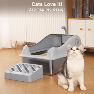 Phong cách mới bán kèm theo thép không gỉ mèo Kitty hộp xả rác với nắp tường cao không bao giờ hấp thụ mùi hôi, không dính - Product Image 5