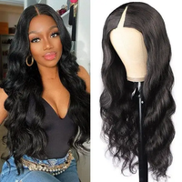 10 12 14 16 18 20 22 24 26 28 30 32 pouces de haute qualité indien cheveux ondulés V partie perruque femme Clips en pièce vague de corps perruques de cheveux humains