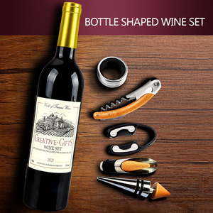 2024 Thiết Kế Mới Mở Rượu Vang Bộ Quà Tặng Thanh Phụ Kiện 5 Pcs Hình Dạng Chai Rượu Vang Corkscrew Với Lá Cắt Rượu Vang Pourer Và Stopper - Product Image 3