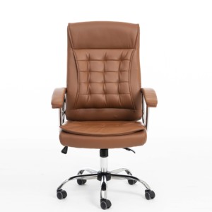 Comfortable Swivel <strong>Computer</strong> <strong>Desk</strong> Chair Brown Executive High Back Leather Office Chair with <strong>Fixed</strong> Armrests - Product Image 4
