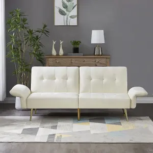 意大利天鹅绒蒲团沙发床可转换卧铺双人沙发，带折叠扶手和客厅储物袋