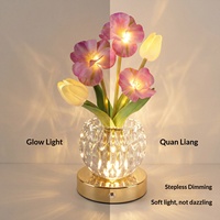 Lampe de chevet créative en forme de bouquet de fleurs de cerisier et de tulipes, vase en verre, décoration de la maison, lampe de table, cadeau pour la fête des mères, rechargeable