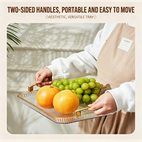 Multifunctionele 3-delige set fruitbak van voedselveilig plastic |   Luxe gouden rand dubbele handgrepen |   Ecologisch verantwoorde BPA-vrije snackbord