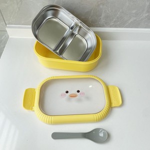 Stainless Steel <b>Lunch</b> <b>Box</b> <b>With</b> Plastic Lid Detachable 2 <b>Compartment</b> Rectangle M Size Portable For Children - Product Image 4