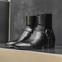 Bottes à bride à boucle haut de gamme 2026 à talon carré pour tenues masculines rétro western et promenades urbaines – Chaussures pour hommes