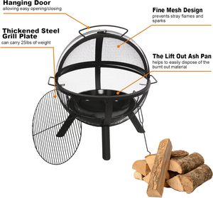 Round <b>Fire</b> <b>Pit</b> <b>Fire</b> <b>Pit</b> <b>Fire</b> Ball with BBQ Grill Patio <b>Fire</b> <b>Pit</b> Fireplace for Camping Mail Order Packing - Product Image 6