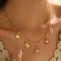 Miss JQ, joyería fina de verano para mujer, Gargantilla de cadena chapada en oro a la moda, collar de estrella de mar, concha de Perla sintética, Serie de colgantes