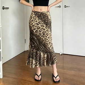 Falda Midi de Malla con Estampado de Leopardo para Mujer, Ligera, Ajustada, Estilo Y2K, Vintage, Informal, de Verano - Product Image 1