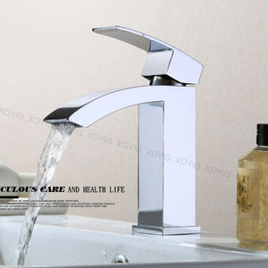 Simple square Waterfall Brass Basin Faucet, Single Hole Chrome Gold Basin Mixer, Luxury Hotel Hot and Cold Faucet - Product Image 4