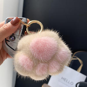 Venda quente Mink Fur <span class=keywords><strong>Cat</strong></span> Paw Plush Charm Bag Pingente Bonito Pata Carro Chaveiro Quarto Festa Decoração Plush Keychain Presente De Aniversário - Product Image 6