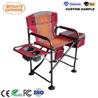 Chaise de camping chauffante Mydays pour l'extérieur, la pêche, avec porte-gobelet pliable, table et sac isotherme latéral pour pique-nique, plage