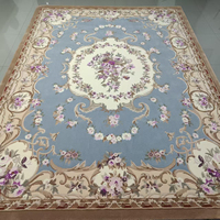 9x12 épais touffeté à la main laine Floral Aubusson Style tapis tapis bleu clair vert rose couleurs pour la maison salon