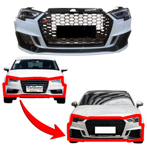 Installation directe pour <span class=keywords><strong>Audi</strong></span> A3, <span class=keywords><strong>S3</strong></span>, mise à niveau vers le kit extérieur RS3, comprenant le pare-chocs avant, les phares à LED, la calandre, sûr et stable. - Product Image 1