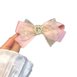 Pinza para el cabello estilo francés con cinta y malla, estilo dulce de princesa, pinza para el cabello con forma de corazón y diamantes de imitación, lazo para el cabello para mujer - Product Image 5