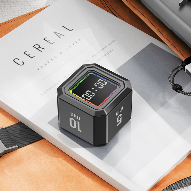 Custom Screen Pattern Logo Brand Magnetic Back Digital Kitchen Timer Gravity Sensor Flip Cube Learning Study Pomodoro Timer