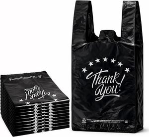 Sac de courses noir « Merci » en forme de t-shirt, réutilisable et jetable pour supermarché - Product Image 1
