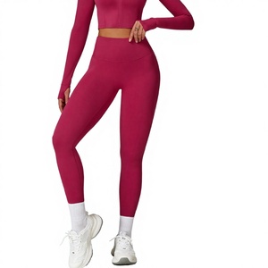 Pantalon de yoga et d'entraînement pour femme, taille haute, couleur unie, 220g, en nylon et élasthanne, à coutures, séchage rapide, longueur cheville, effet ventre plat, vente en gros - Product Image 4