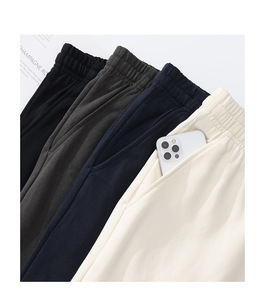 กางเกงขาสั้นผ้าเทอร์รี่สำหรับผู้ชายใส่ในฤดูร้อนกางเกงลำลองสีพื้นทรงหลวมกางเกงขาสั้นห้าจุดสำหรับเด็กผู้ชาย - Product Image 2