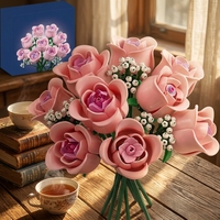Set Buket Bunga Mawar Merah Muda 8 Pcs Model Bunga dari Balok dengan Baby Breath DIY Dekorasi Romantis Hadiah untuk Rumah