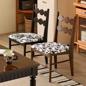 Chaise de salle à manger en bois massif avec siège rembourré, style vintage, pour la maison, le salon - Product Image 2
