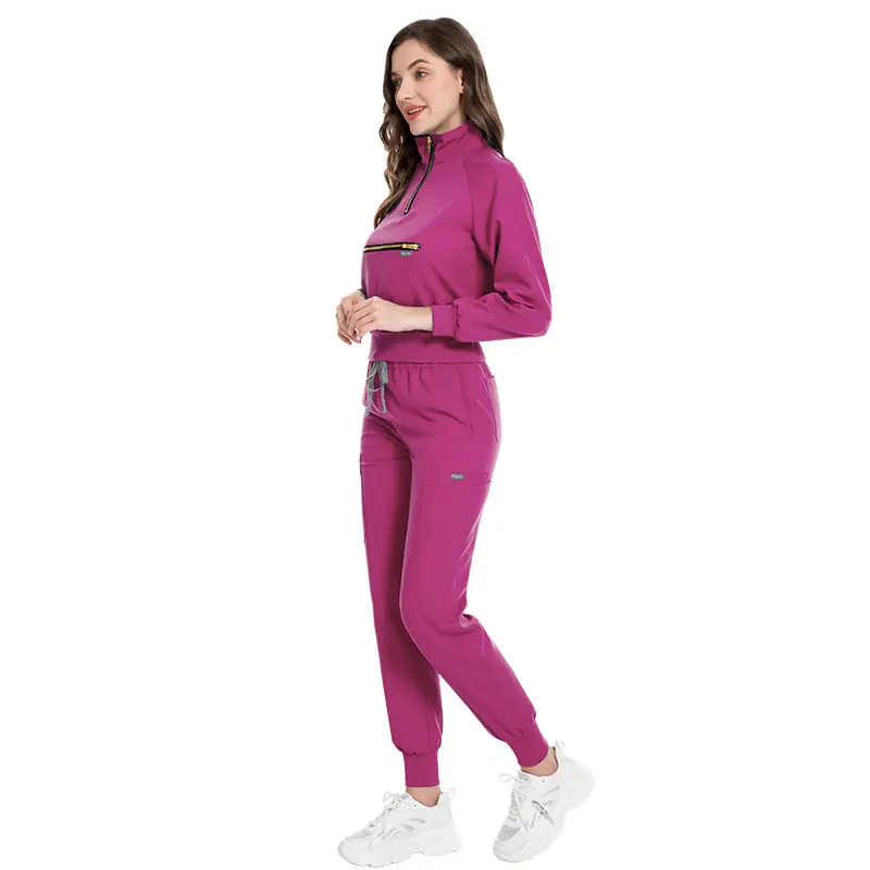 Custom logo zipper girls hospital uniforms scrubs for women medical scrubs uniform beauty hospital uniform jacket scrubs set