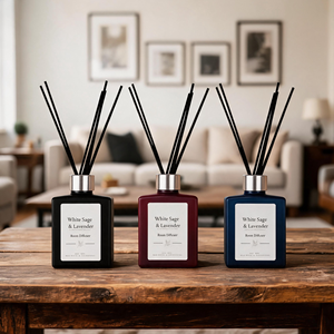 Luxury Matte Square Glass Reed <b>Diffuser</b> Set White Sage <b>Lavender</b> For Modern Home Decor Wholesale Private Label Premium Set - Product Image 1