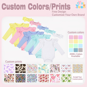 Conjunto de Body de Manga Larga con Volantes en <span class=keywords><strong>los</strong></span> Hombros y Diadema con Lazo, Traje Infantil Personalizado de Color Sólido para Regalo de Baby Shower o Uso Diario en Casa - Product Image 3