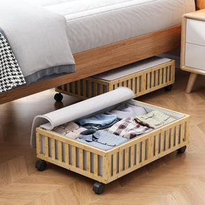 Contenedores de Almacenamiento Modernos de Bambú para Cama, Cajas para Zapatos, Cajones con Ruedas para Debajo de la Cama, Organizador de Bolsas, Sábanas, Ropa, Yuepeng - Product Image 1