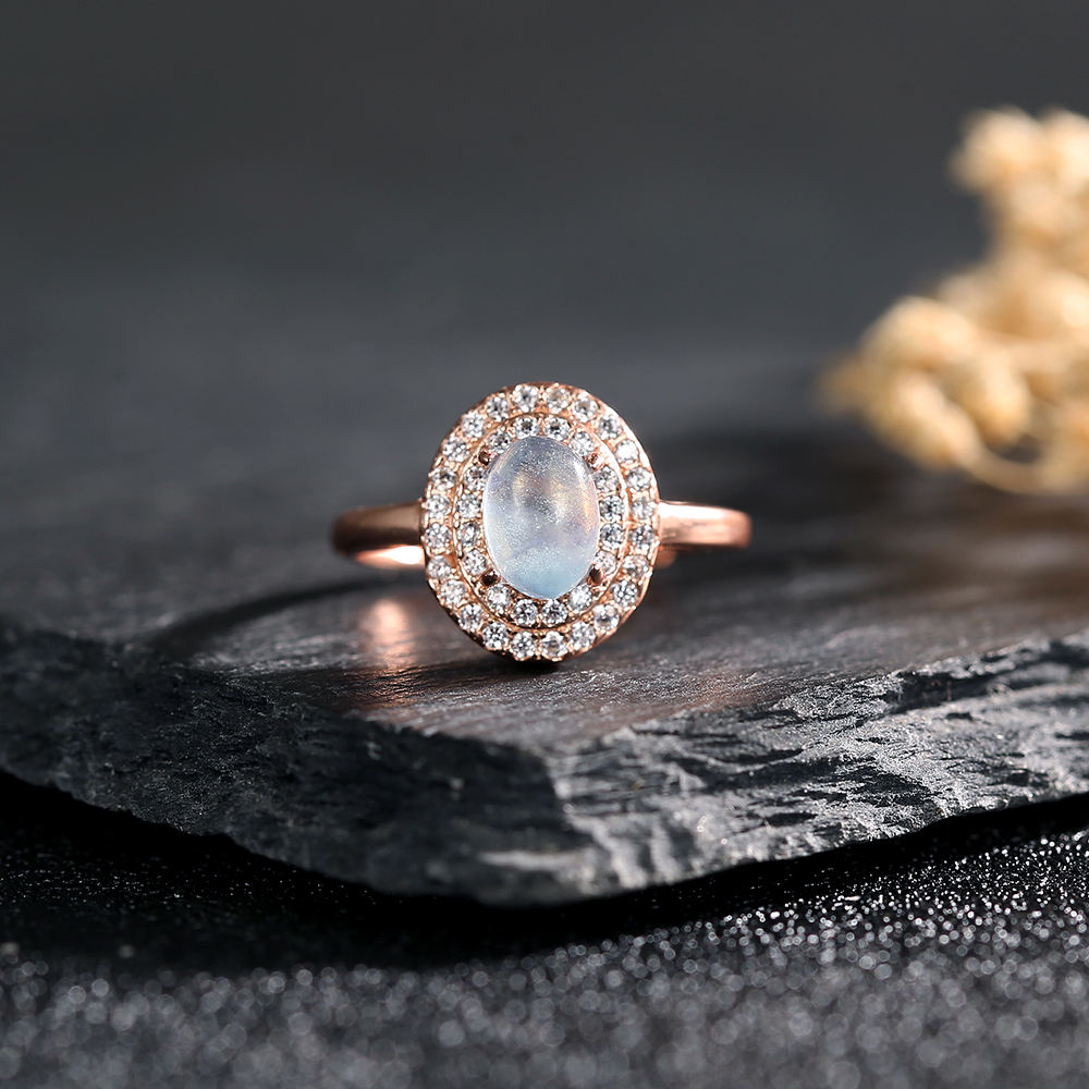 S925 Silver 18k Rose Gold Plated Natural Aquamarine Ring March