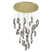 Handgefertigter Glas-Blatt-Kronleuchter in Silber, Bernstein und Klaren Tönen, Mittelgroß, LED, Höhenverstellbar, Hängelampe für Zuhause und Büro
