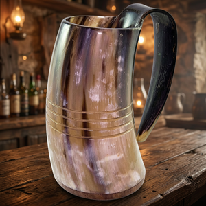 Factory Price Drinking Horn Mugs With Engraving In Large Sizes Suitable For Viking Games Supplies From India Horn Tankard Sets - Product Image 2