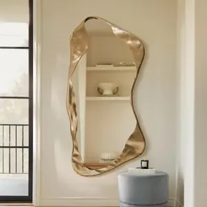 Espejo de Pie de Cristal de Lujo Ligero, Marco Moderno, Forma Irregular, Espejo de Pared Dorado de Alta Gama para Decoración del Hogar - Product Image 1