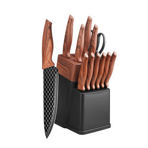 Ensemble de couteaux en acier inoxydable de 13 pièces, haute dureté, entièrement intégré, avec manche en acier inoxydable à grain de bois et bloc noir - Product Image 2
