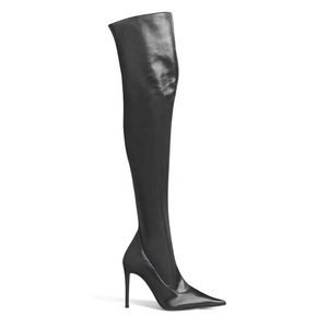 Botas Largas de Microfibra Suave para Mujer, Talla Grande 46, Punta Puntiaguda, Tacón de Aguja, Pierna Ancha, para Pies Grandes, Botines por Encima de la Rodilla - Product Image 6