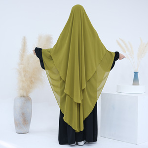 Khimar Lungo a Due Strati in Chiffon, Traspirante per Tutte le Stagioni, Abbigliamento Islamico Africano per Bambini, <span class=keywords><strong>Bandana</strong></span> Etnica - Product Image 1