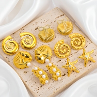 JUSNOVA Boucles d'oreilles géométriques en forme de coquillage plaqué or 18 carats, étoile de mer en acier inoxydable, bijoux en zircon, accessoires de mode de plage, vente en gros